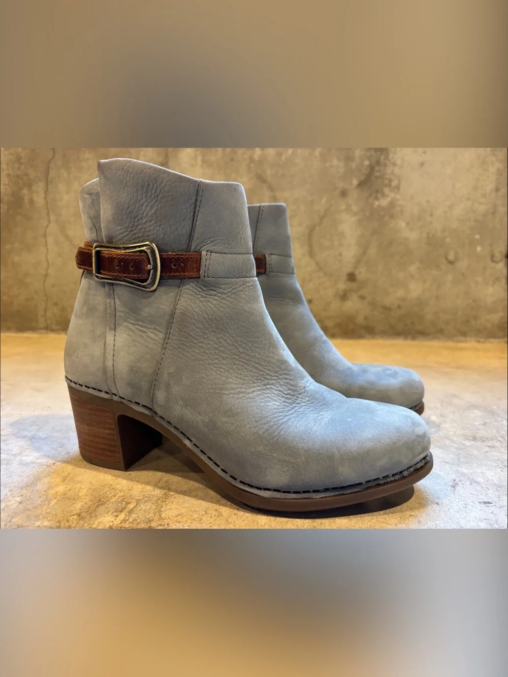 Dansko Gray Leather Ankle Boots with Brown Strap